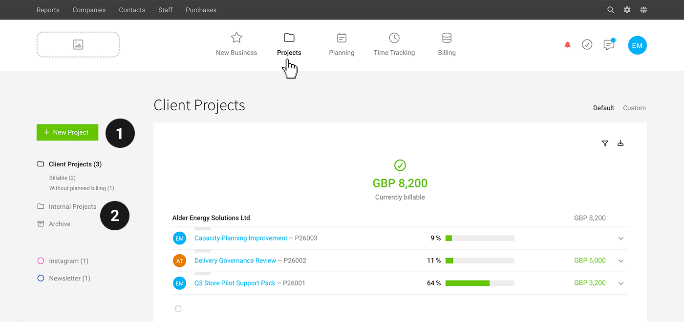 Projects screenshot