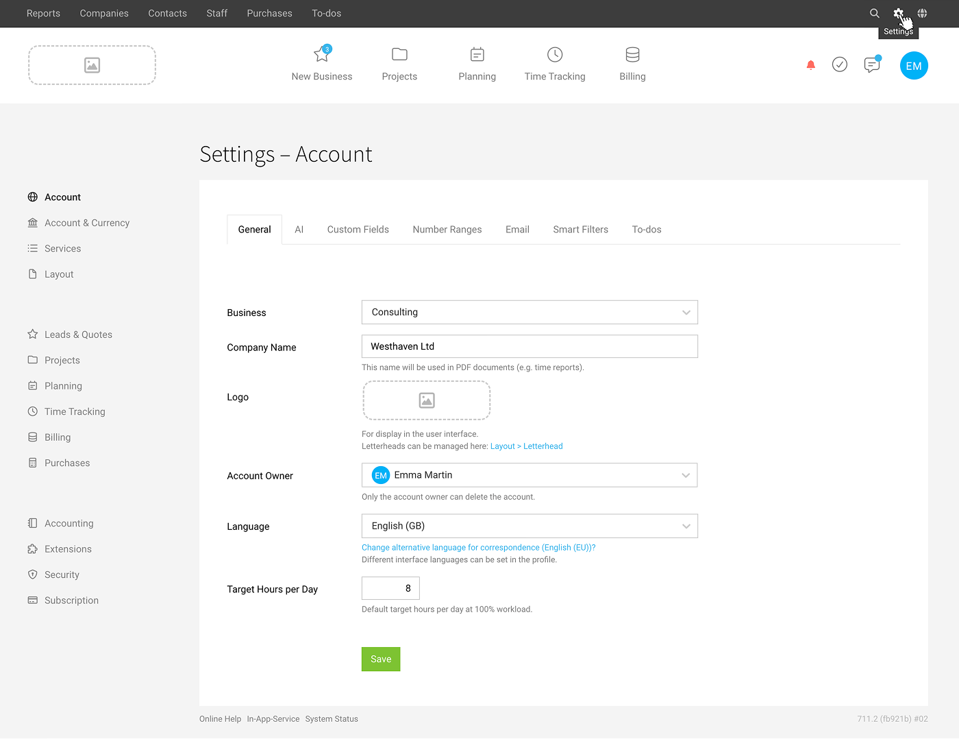 Settings screenshot