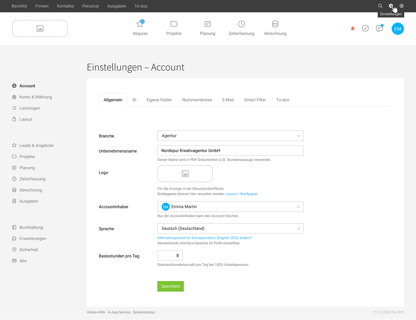 Screenshot Einstellungen
