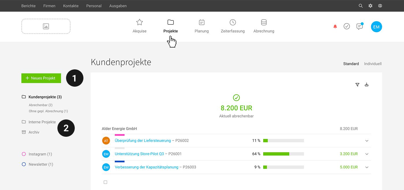 Screenshot Projekte