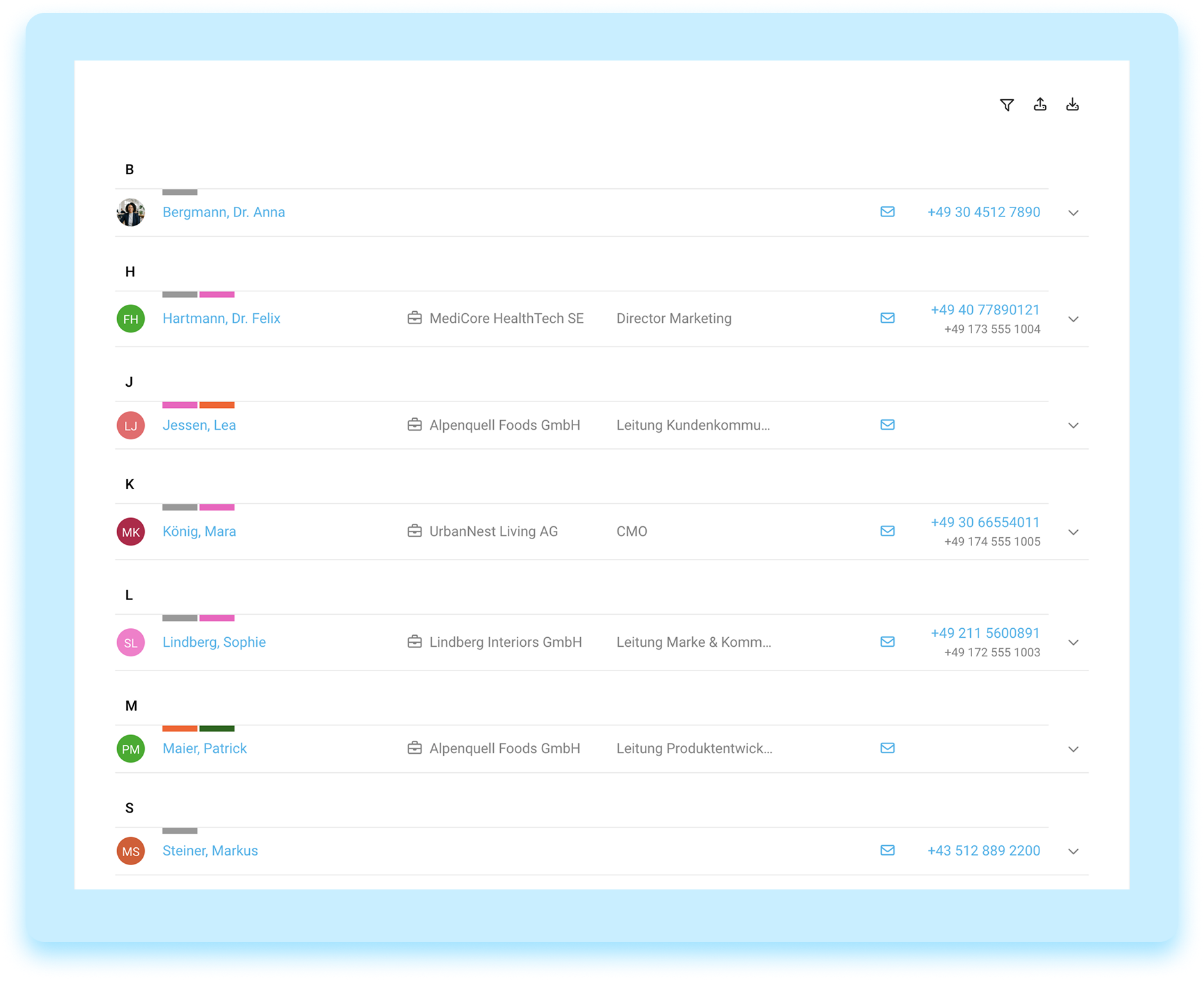 Screenshots Kontaktverwaltung MOCO