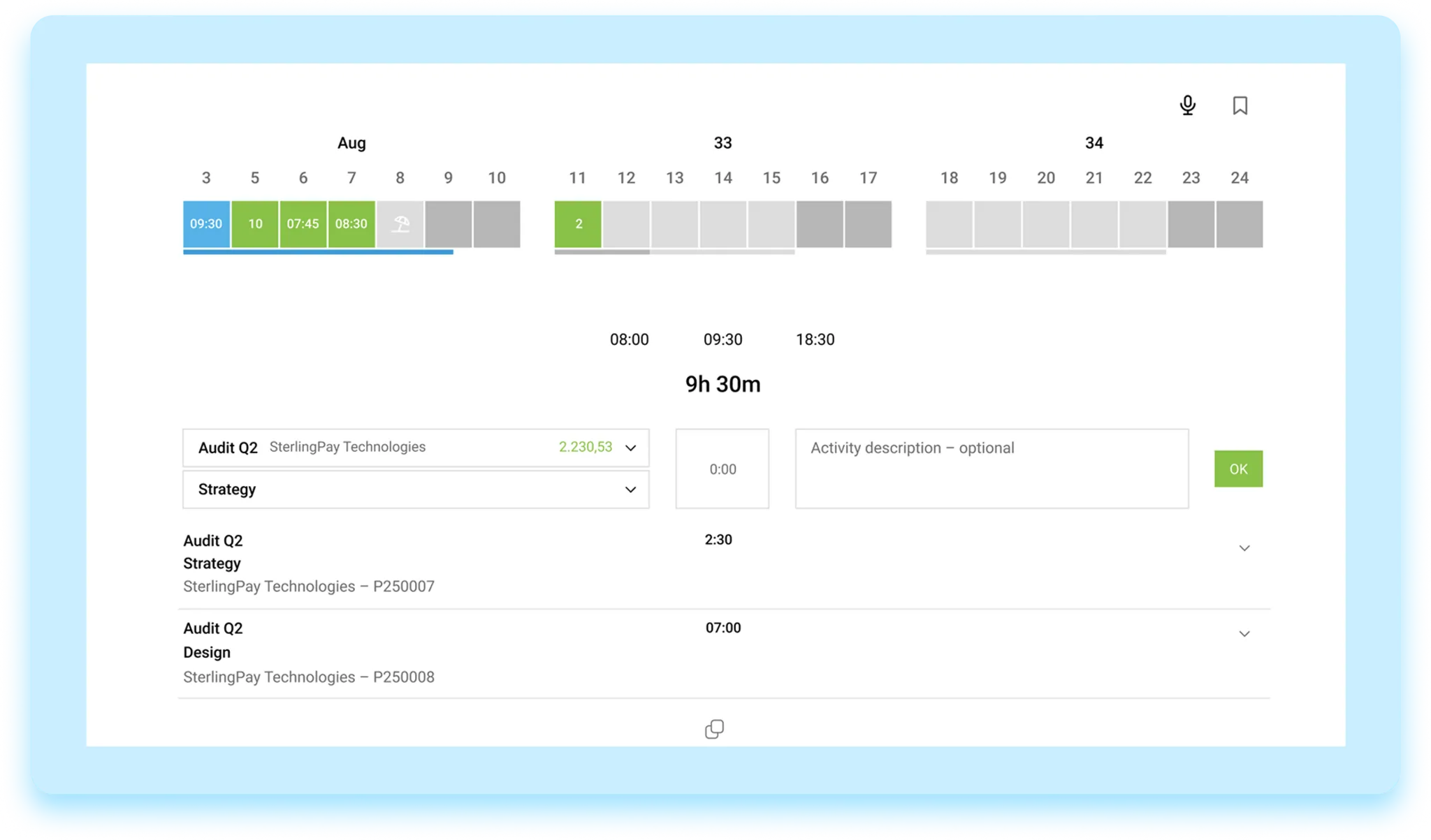 MOCO time tracking screenshot