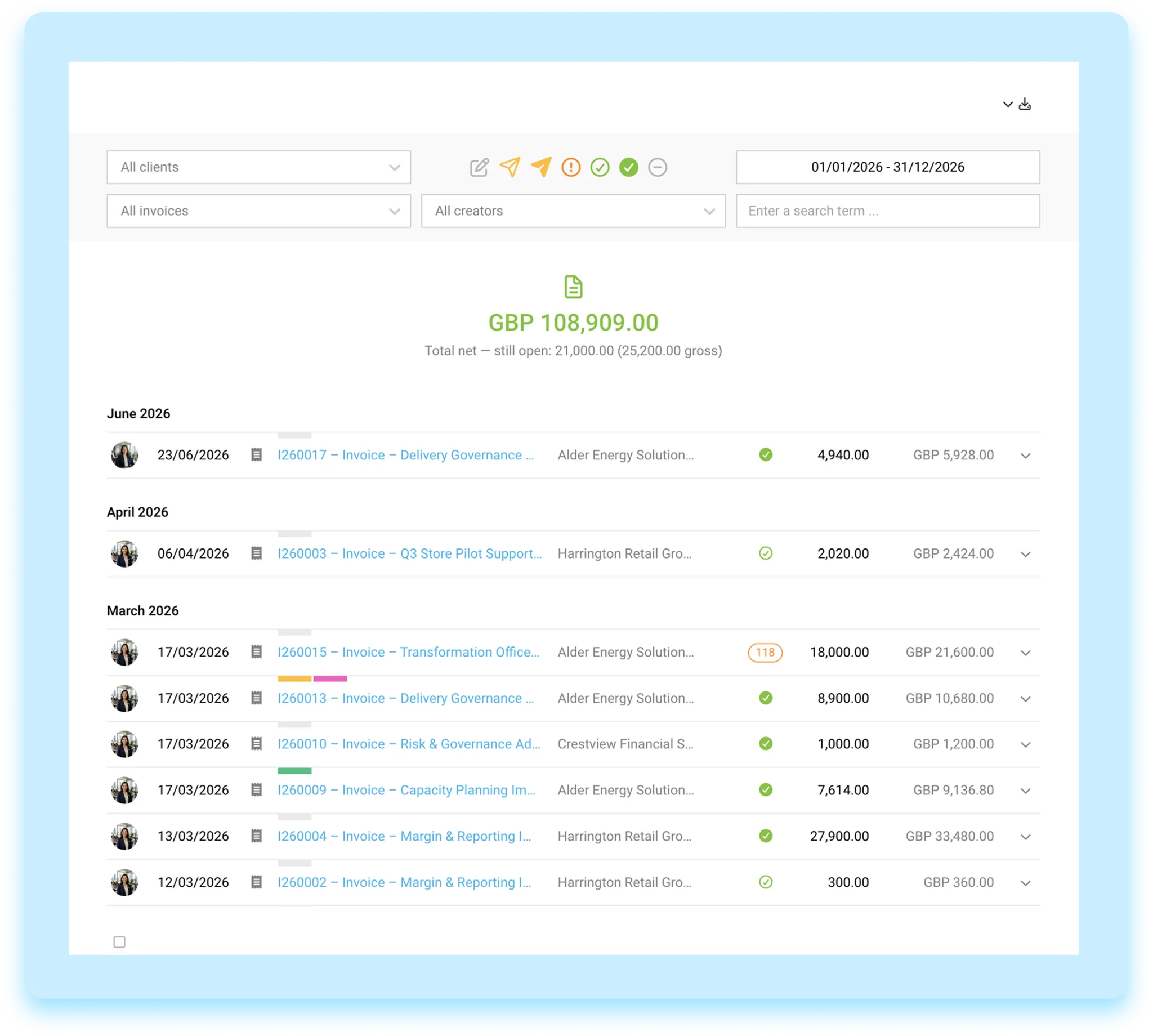 Example invoices in MOCO corporate design