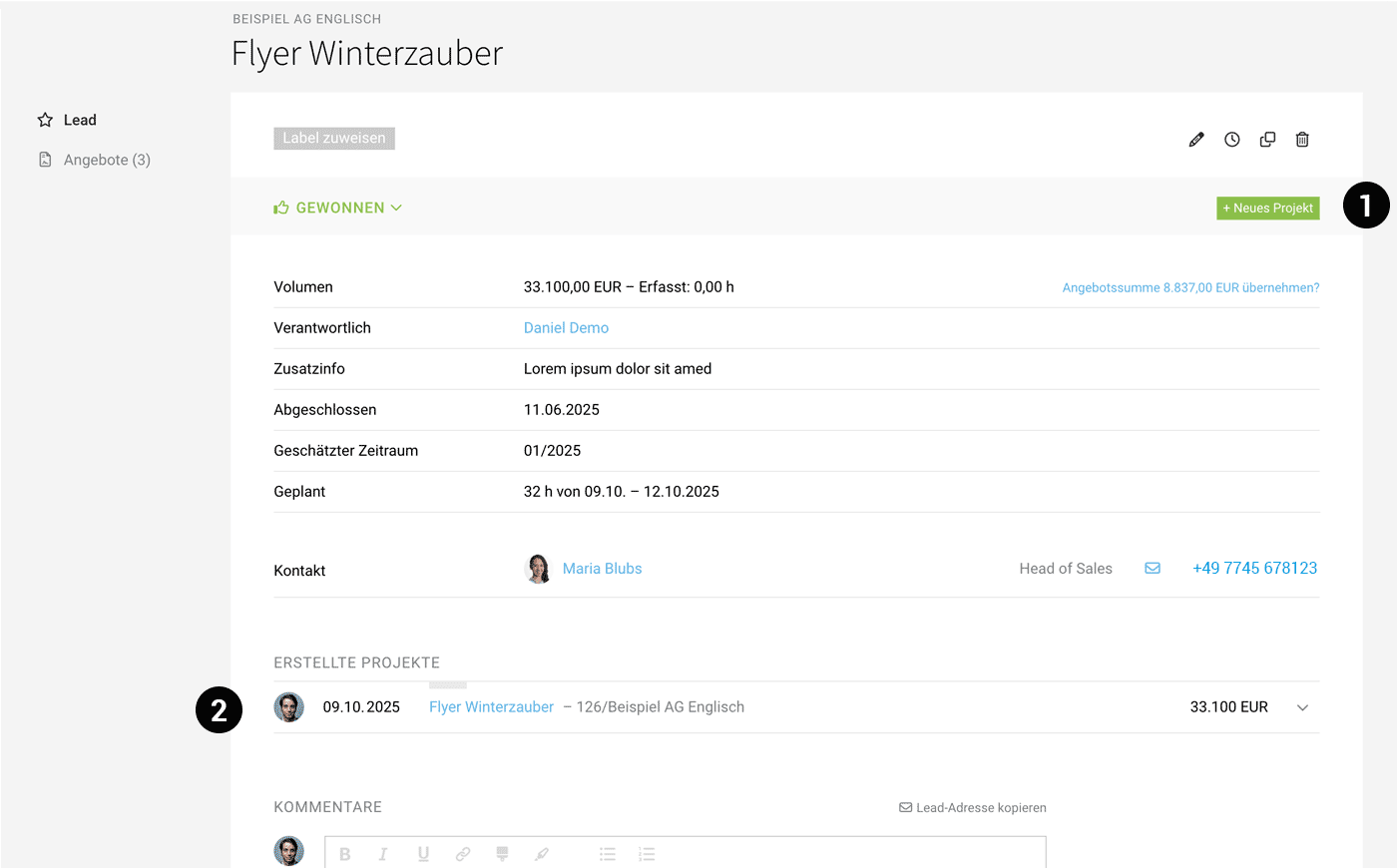 Aus einem Lead ein Projekt erstellen