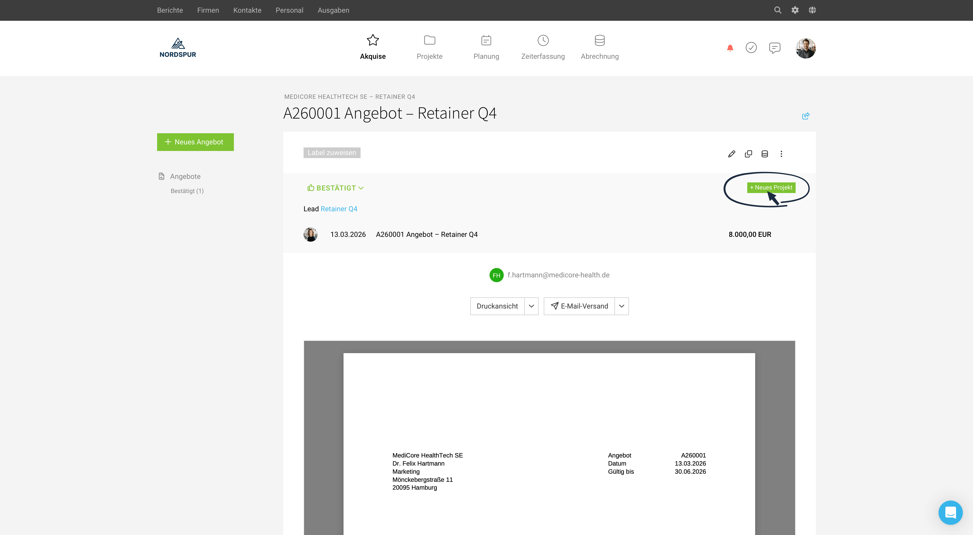 projekt aus angebot erstellen