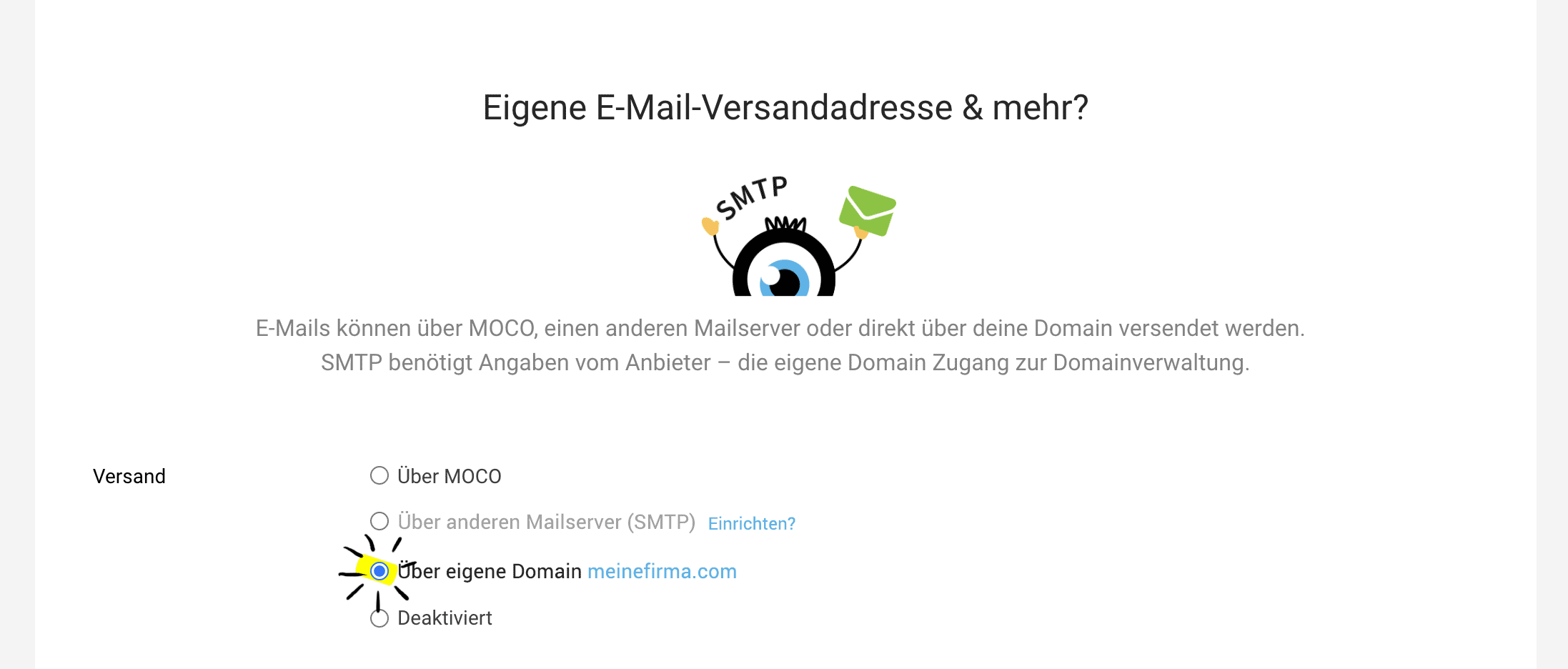 E-Mails aus MOCO über eigenen Mailserver oder die Domain versenden E-Mails aus MOCO über eigenen Mailserver oder die Domain versenden