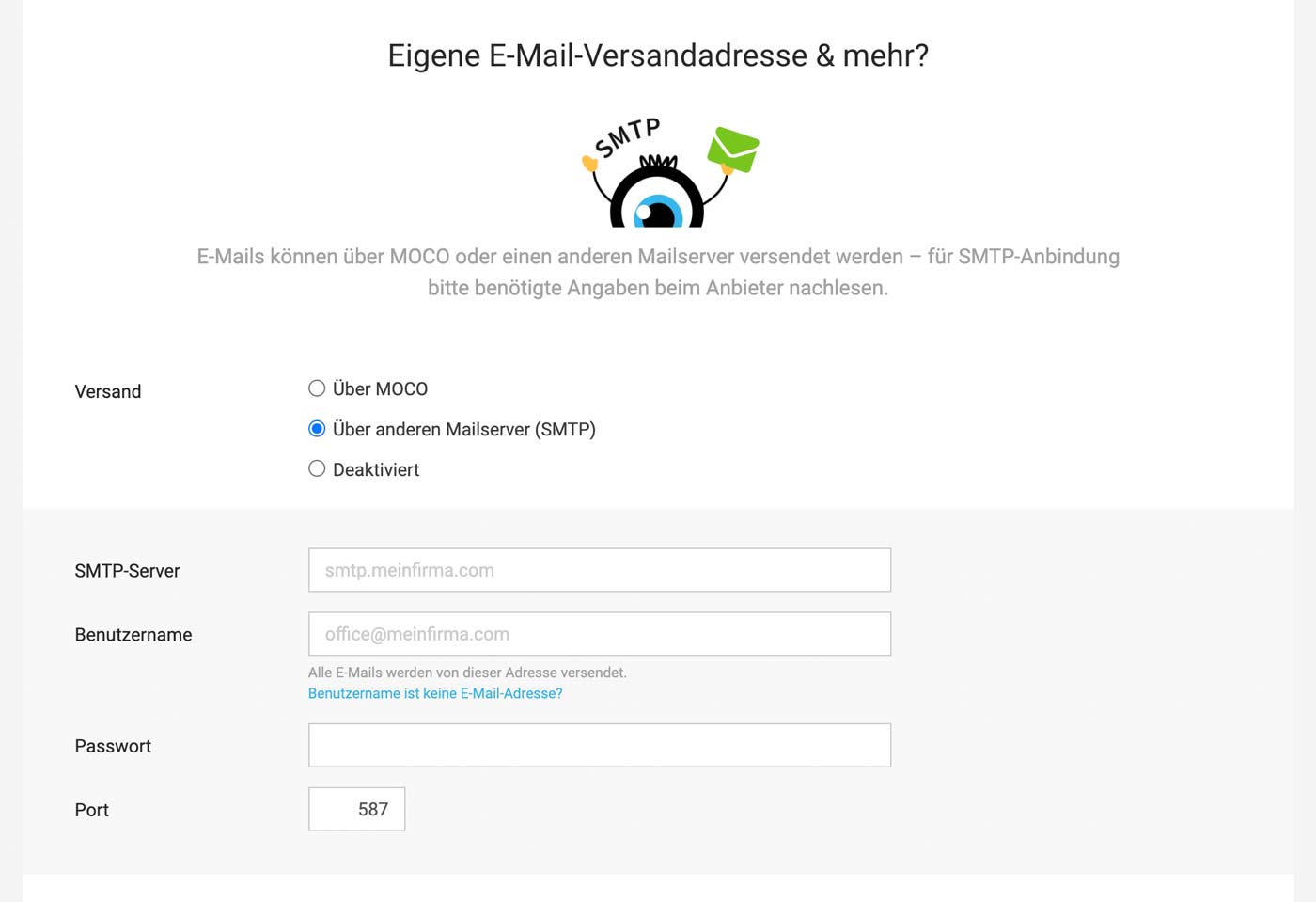 E-Mails aus MOCO über eigenen Mailserver versenden