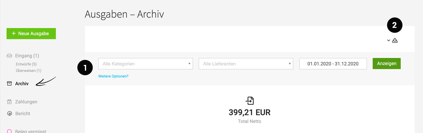 Ausgaben im Eingang und Archiv filtern