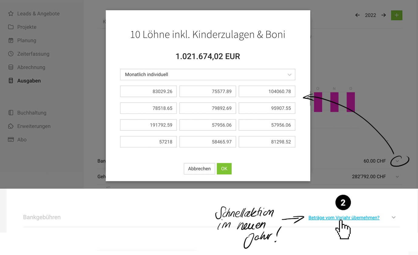 fixkosten wie miete und gehälter erfassen