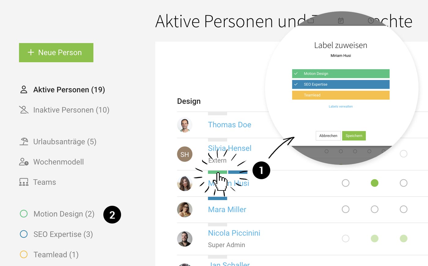Personen taggen labeln Teamlead Skills