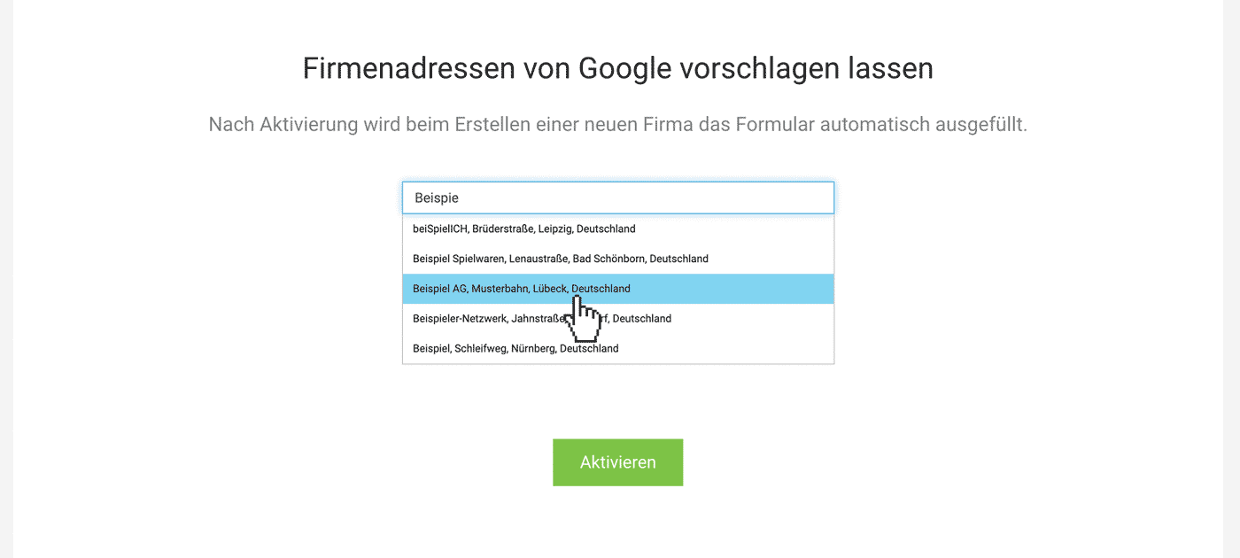 Firmen per Fond-as-you-type finden und Daten von Google automatisch ausfüllen lassen