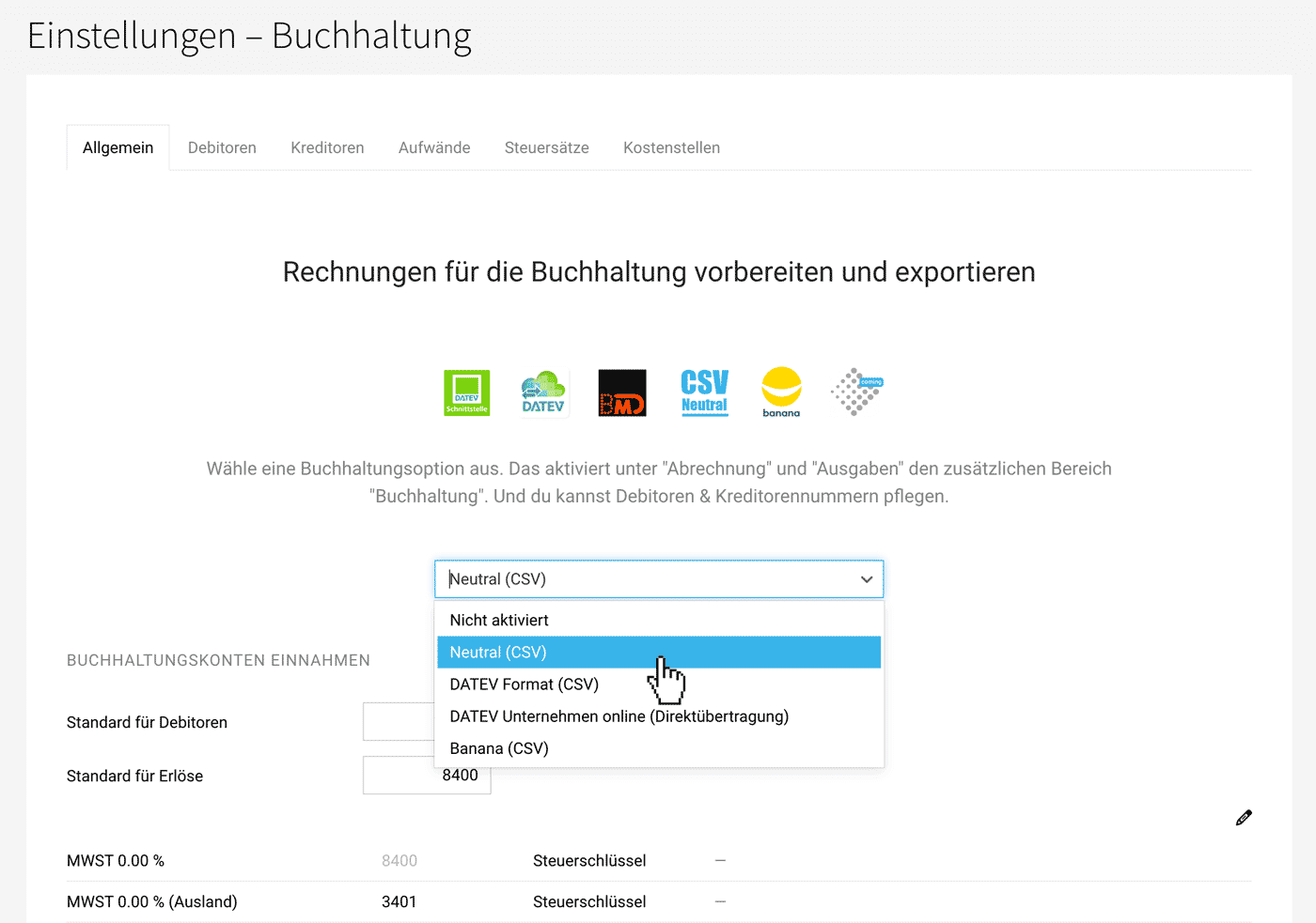  Buchhaltungsanbindung MOCO: Neutral, DATEV, BMD, Banana & mehr