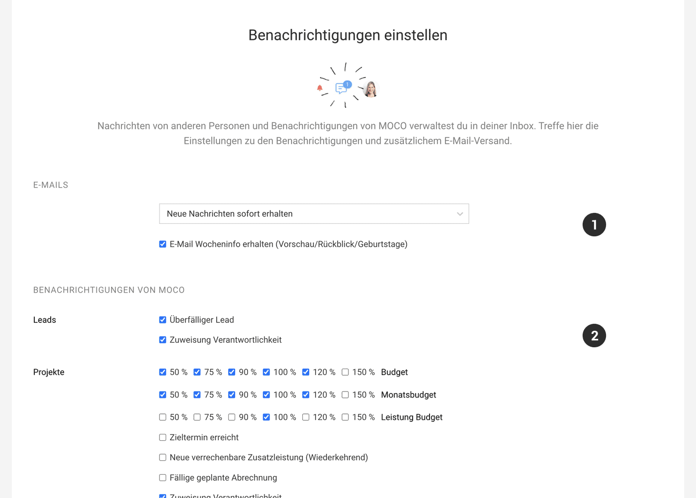 Benachrichtigungen in MOCO einstellen