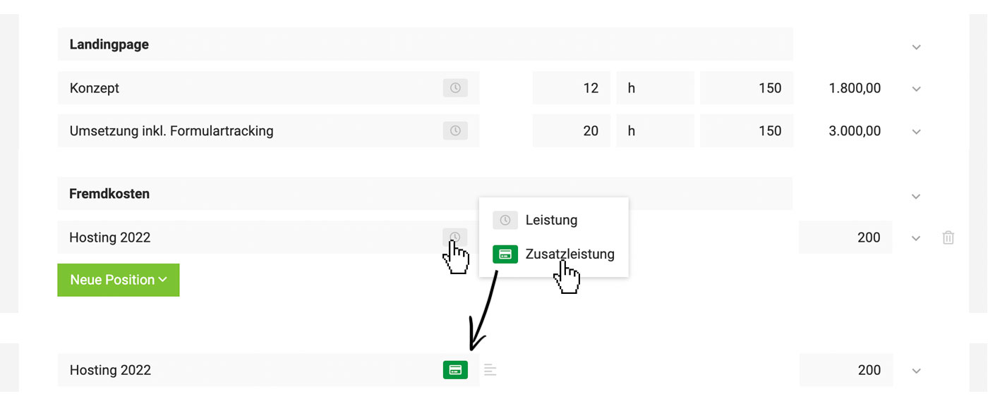 Zusatzleistungen im Angebot markieren bzw. abgrenzen