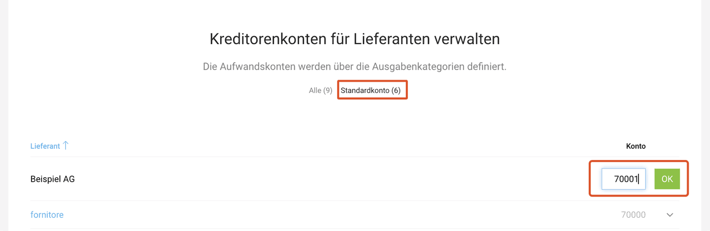 Buchhaltung Einstellungen Kreditoren ERP Agentursoftware MOCO