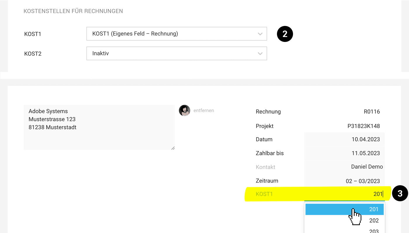 Kostenstellen DATEV in MOCO