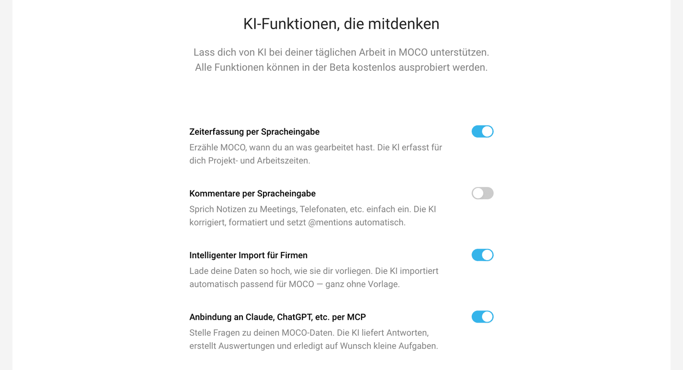 Einstellungen KI MOCO