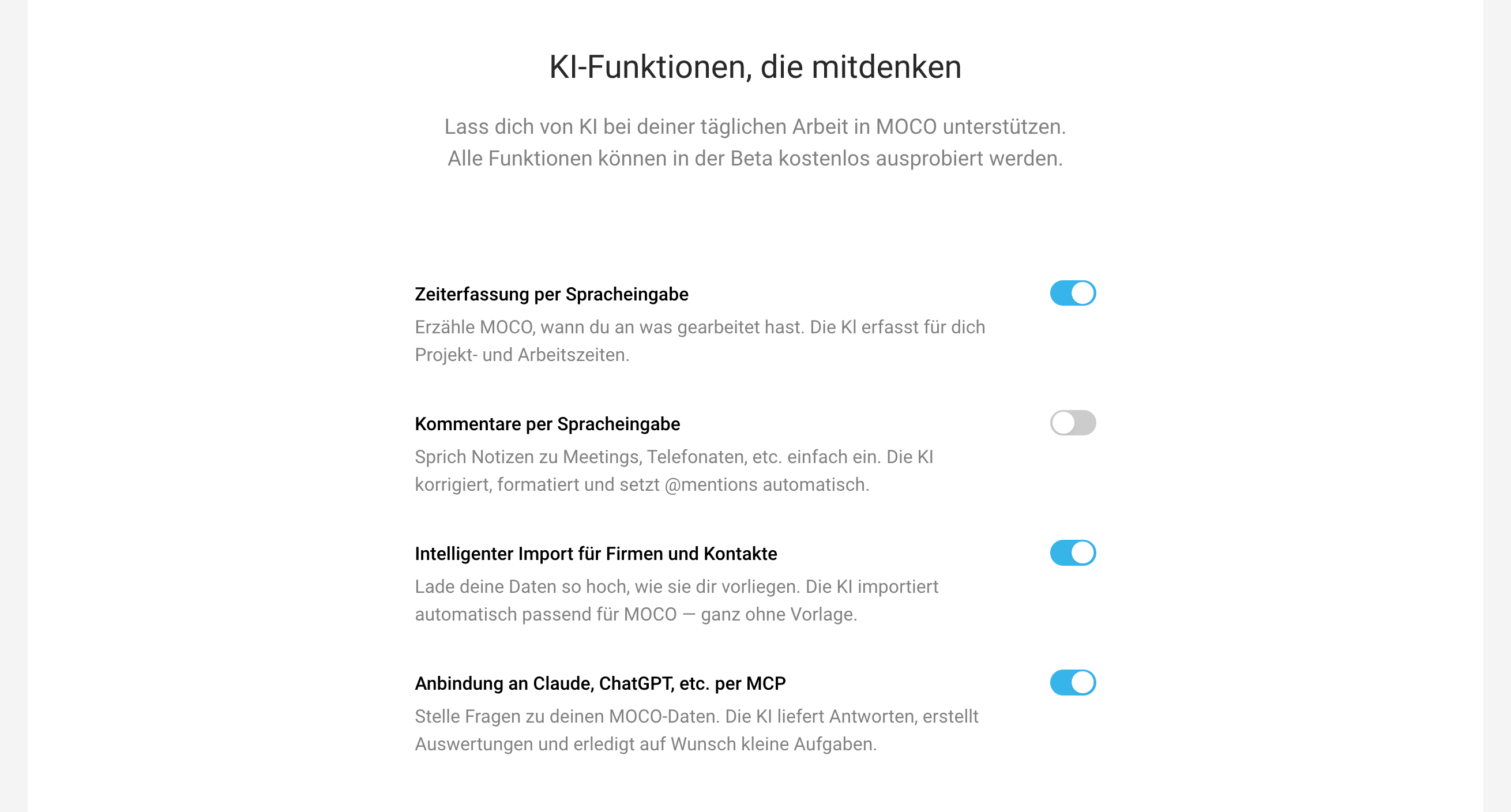 Einstellungen KI MOCO
