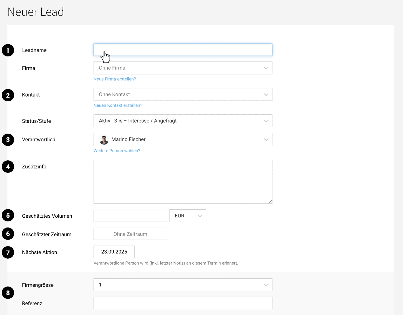 Leads in MOCO erfassen