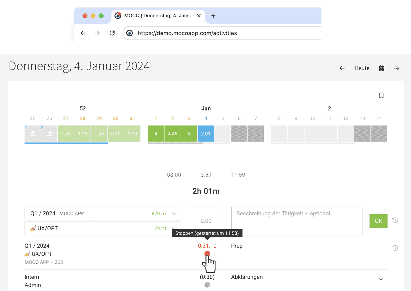 zeiterfassung stoppuhr projekte