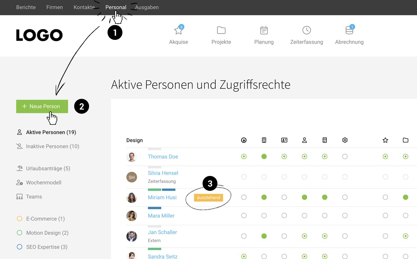 Personen bzw. Benutzer zum Account hinzufügen