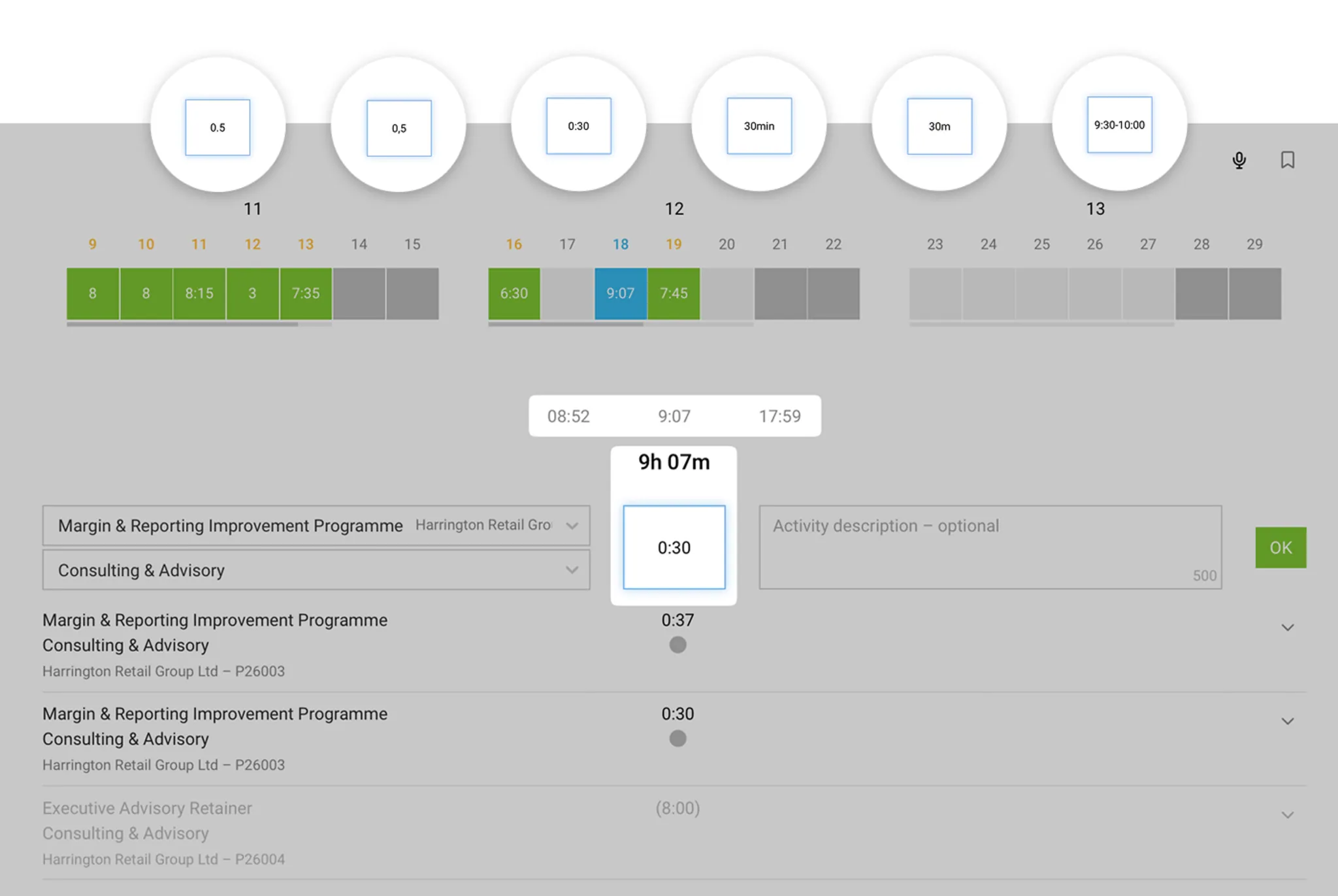 MOCO online time tracking interface