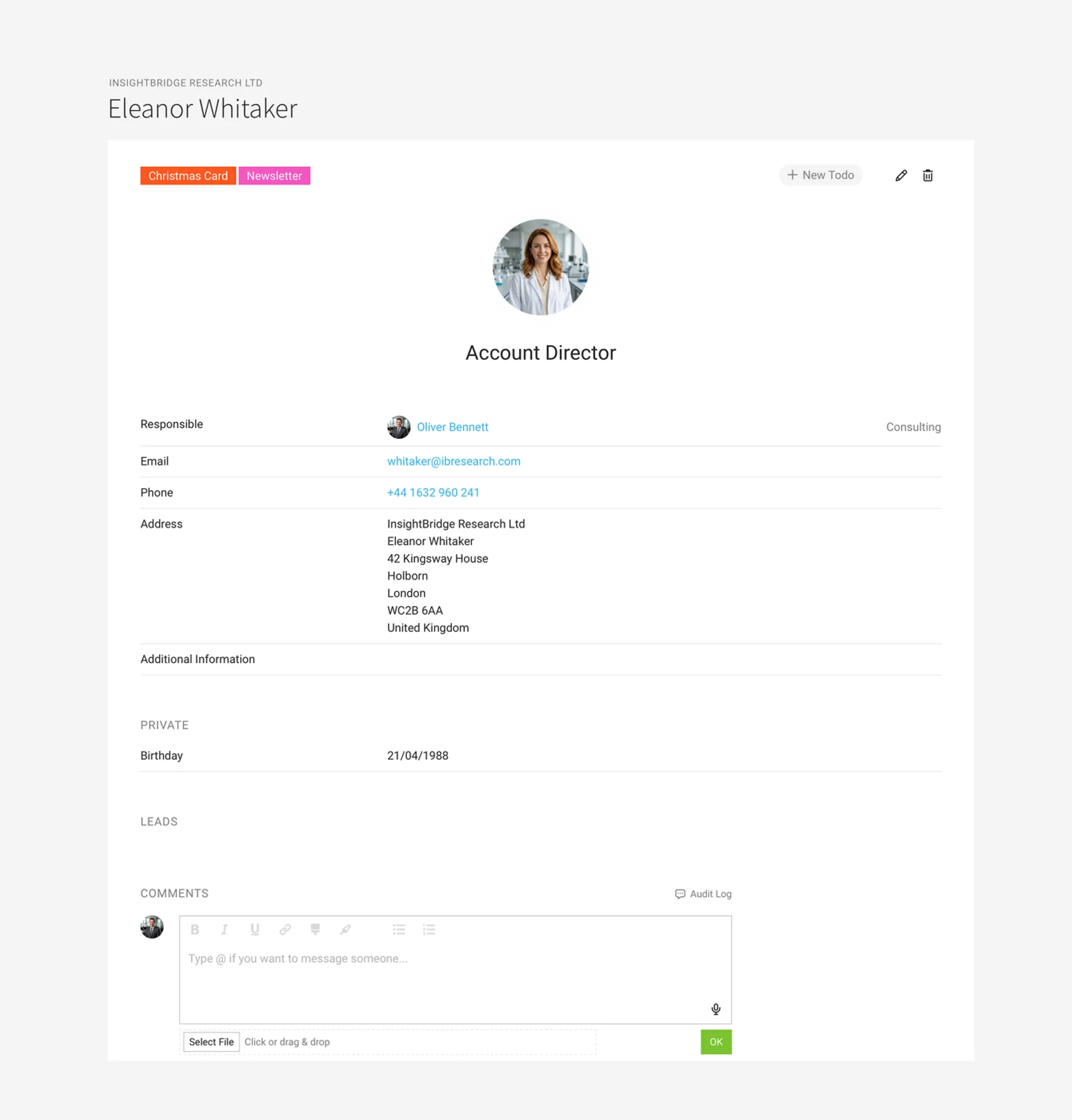Contact Page Screenshot: Detailed View of a Contact