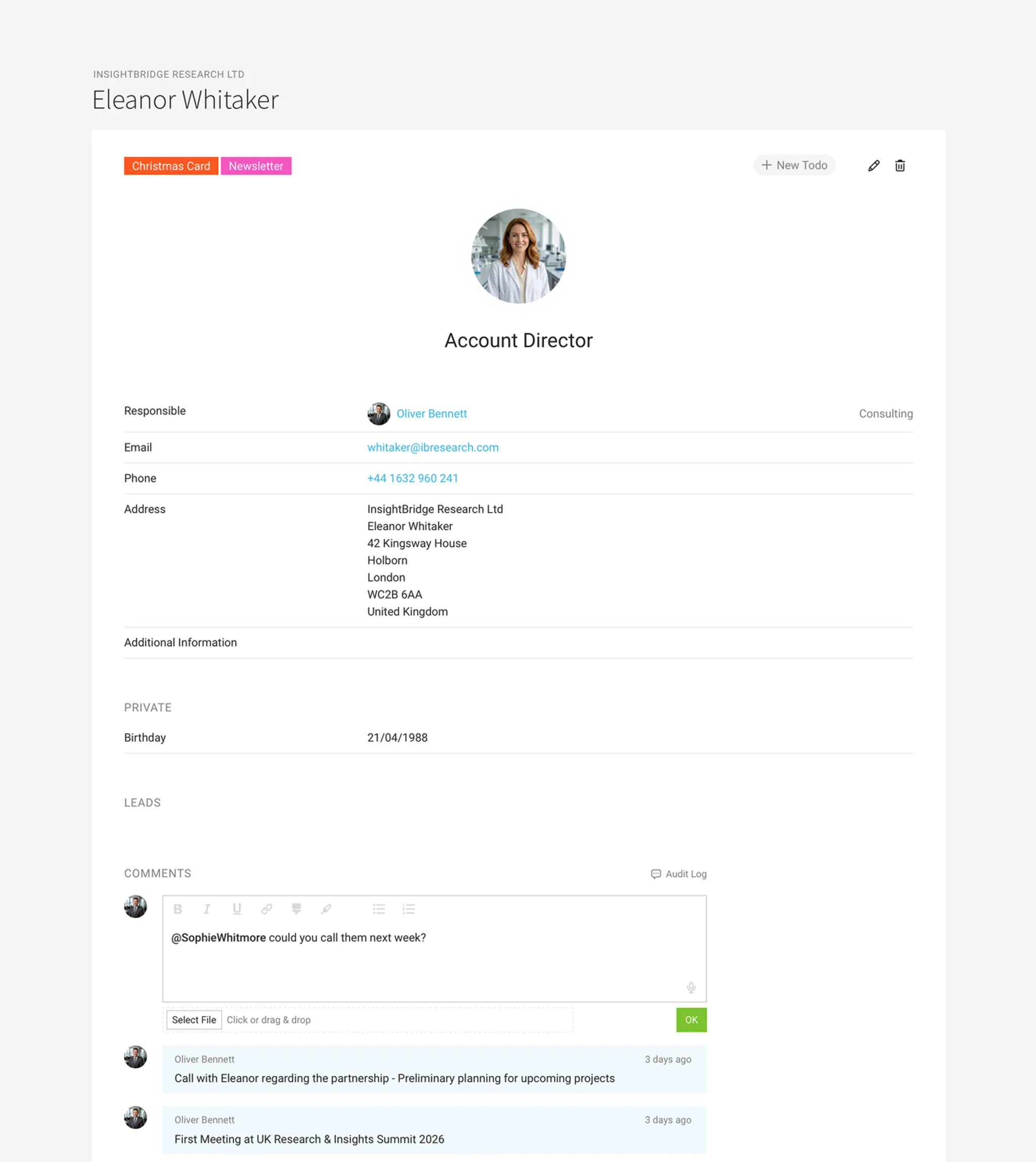 Comments in the CRM Add comments in the CRM