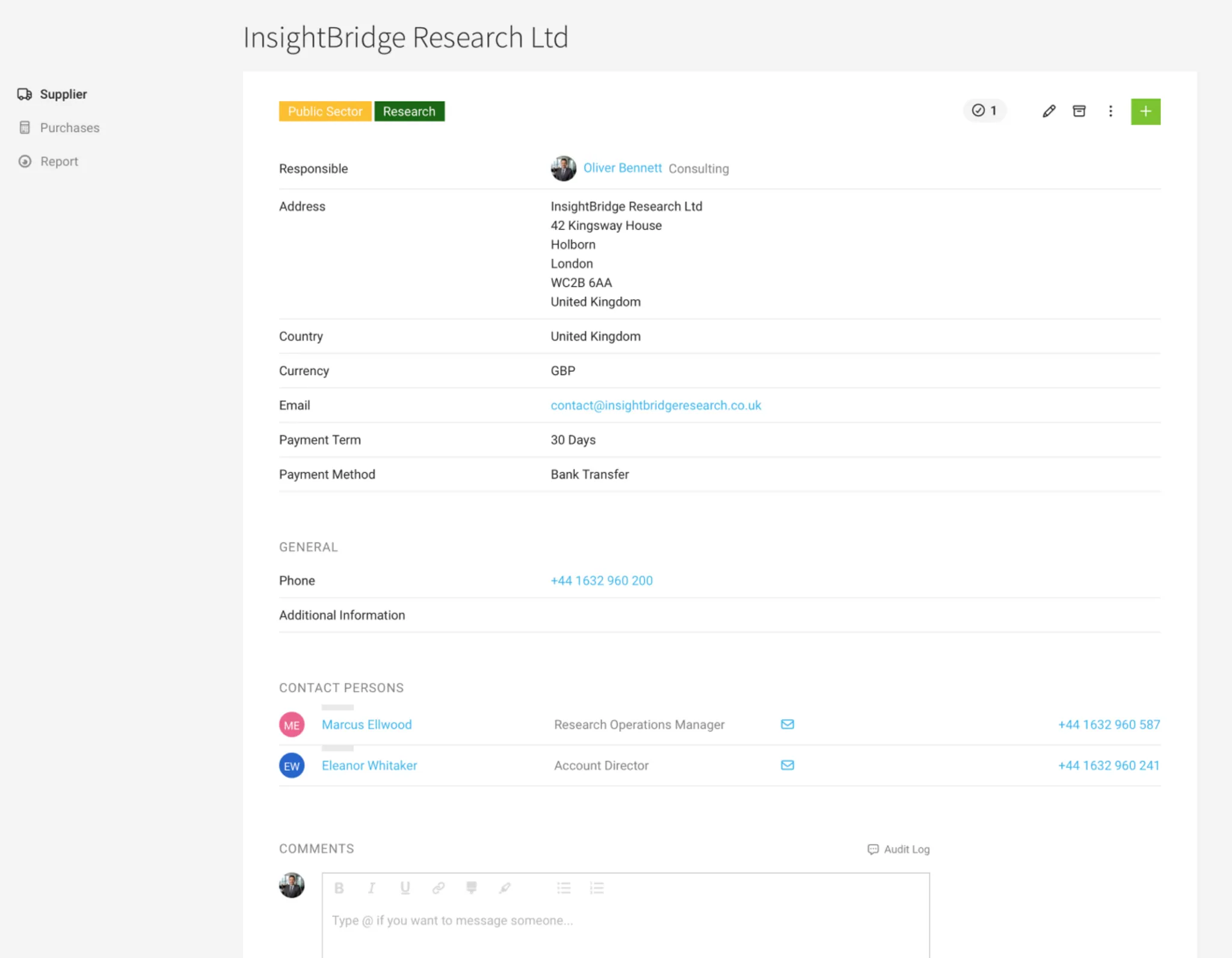 Manage suppliers