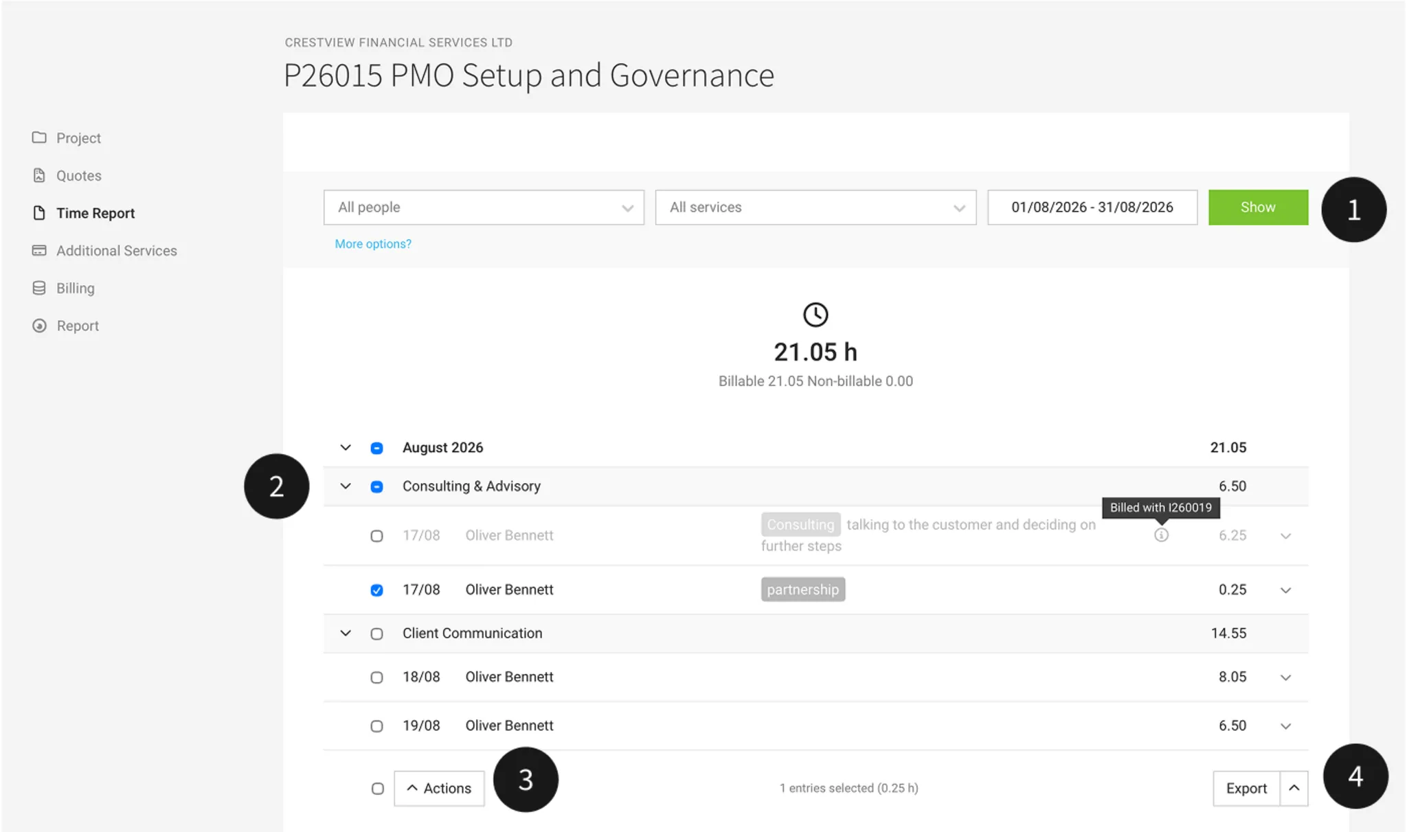Export Project-Based Timesheets from MOCO Online Software Timesheet Projects