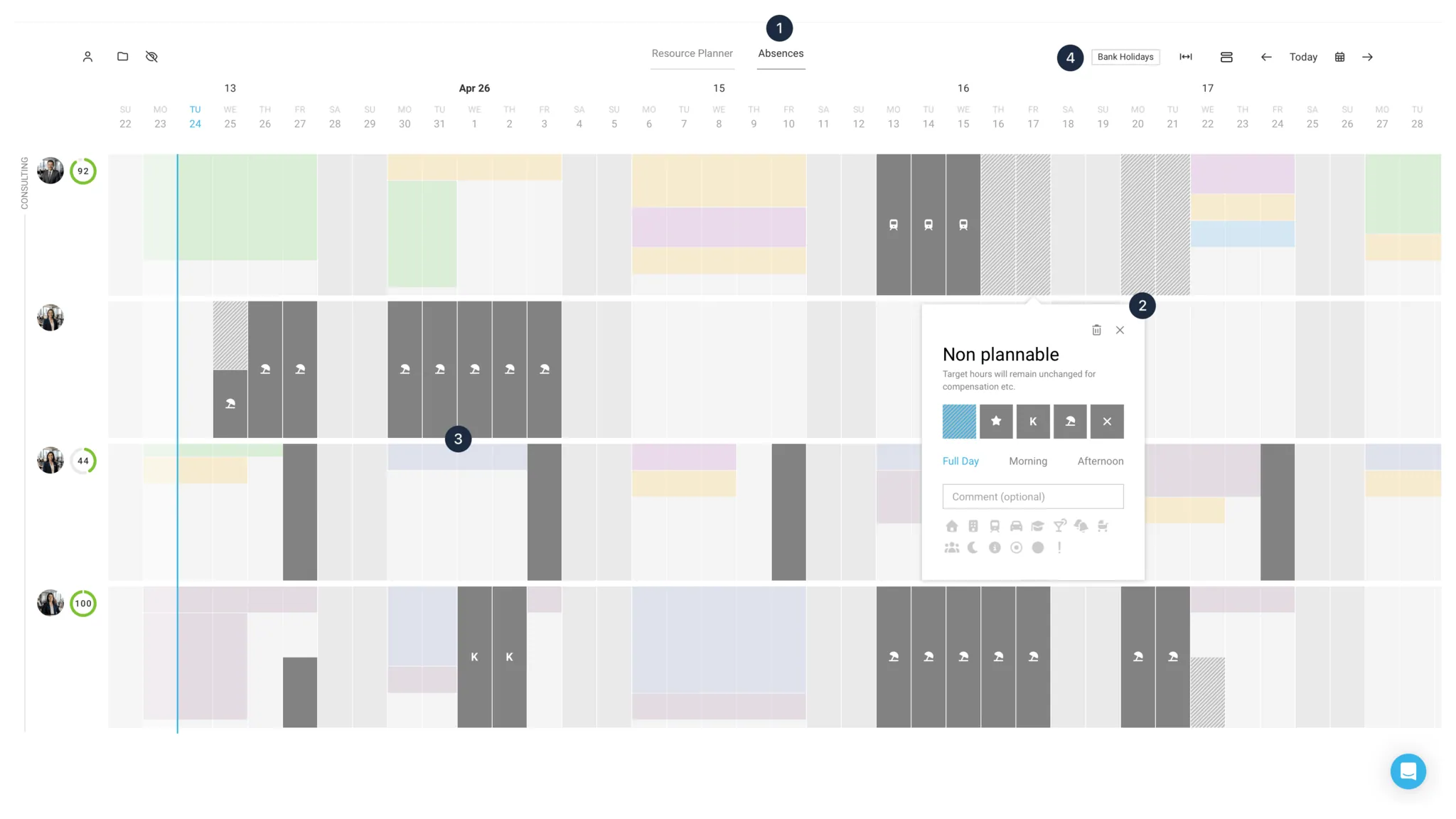 Absences in resource planning