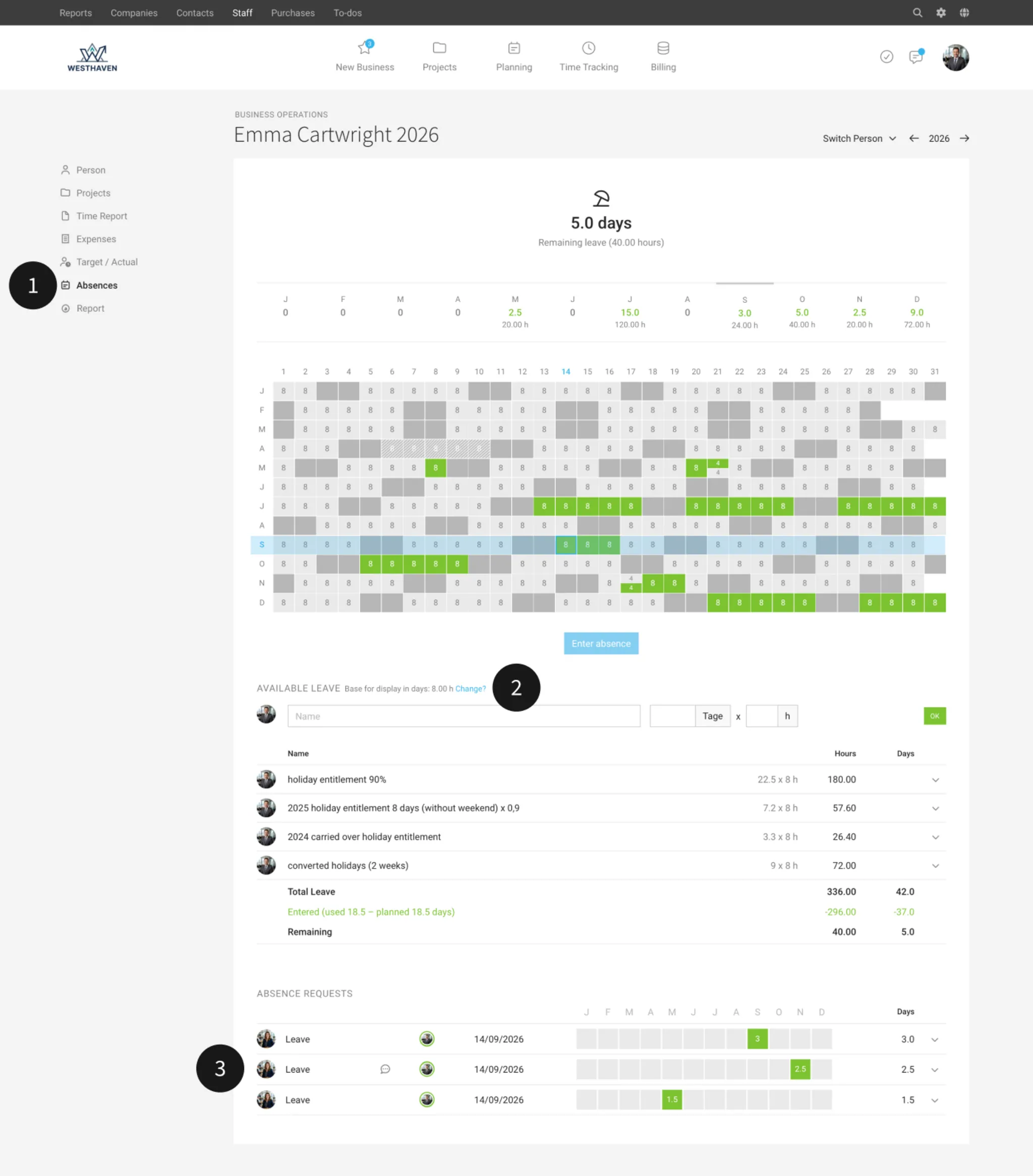 Managing an Employee Leave Account Employee leave account showing leave entitlement and leave balance
