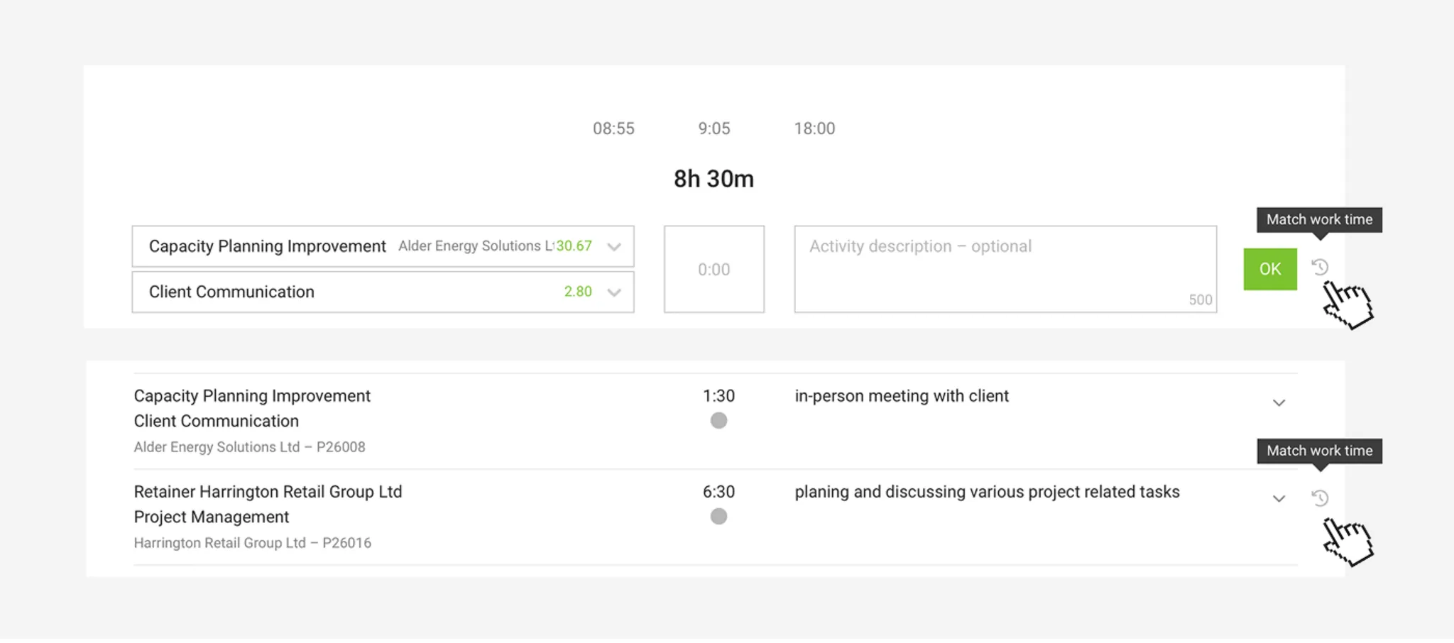 Self-Monitoring of Working Hours from-to
