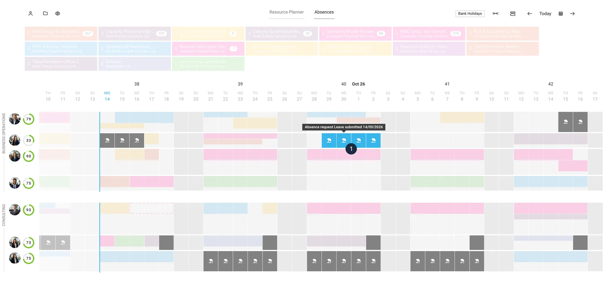 Overview of absences for all employees and freelancers