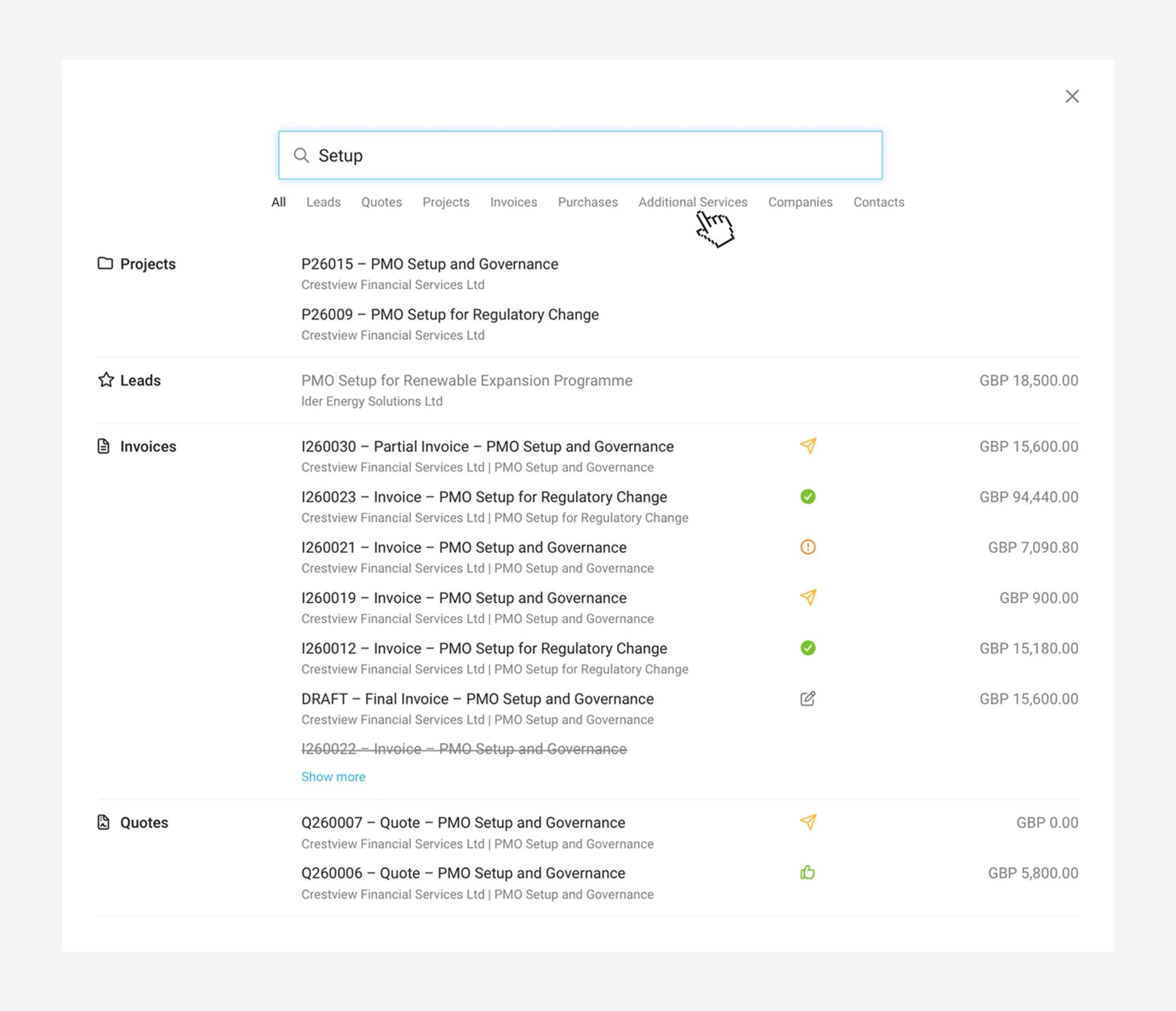 Global Search in ERP Agency Software MOCO Global Search ERP Agency Software MOCO