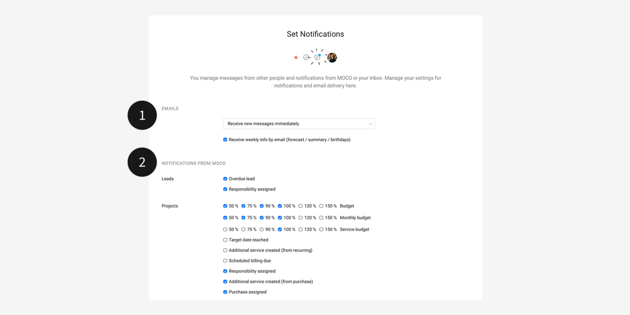 Setting Notifications in MOCO Setting Notifications in MOCO