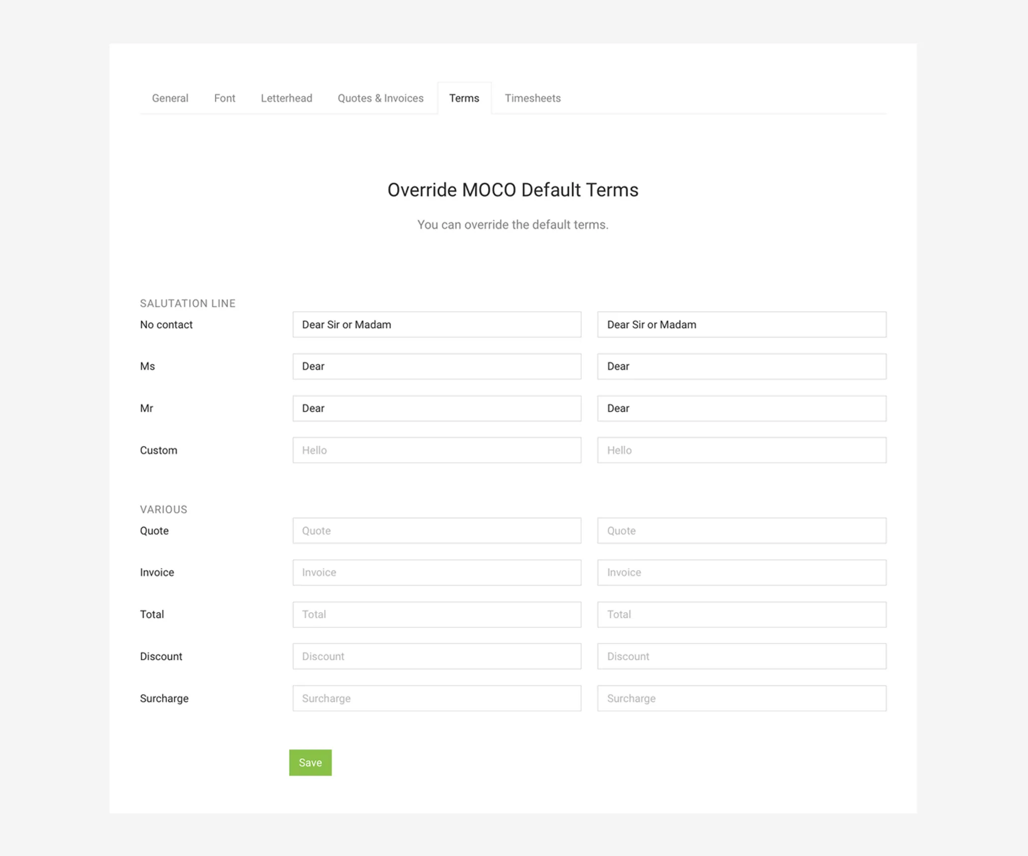 customize terms