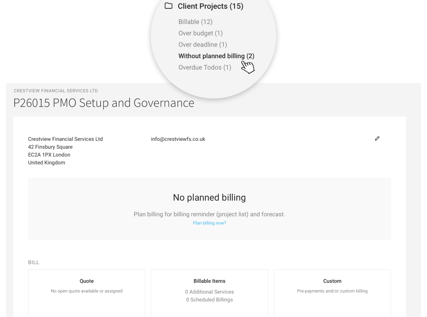 Abrechnung planen für Projekte in MOCO