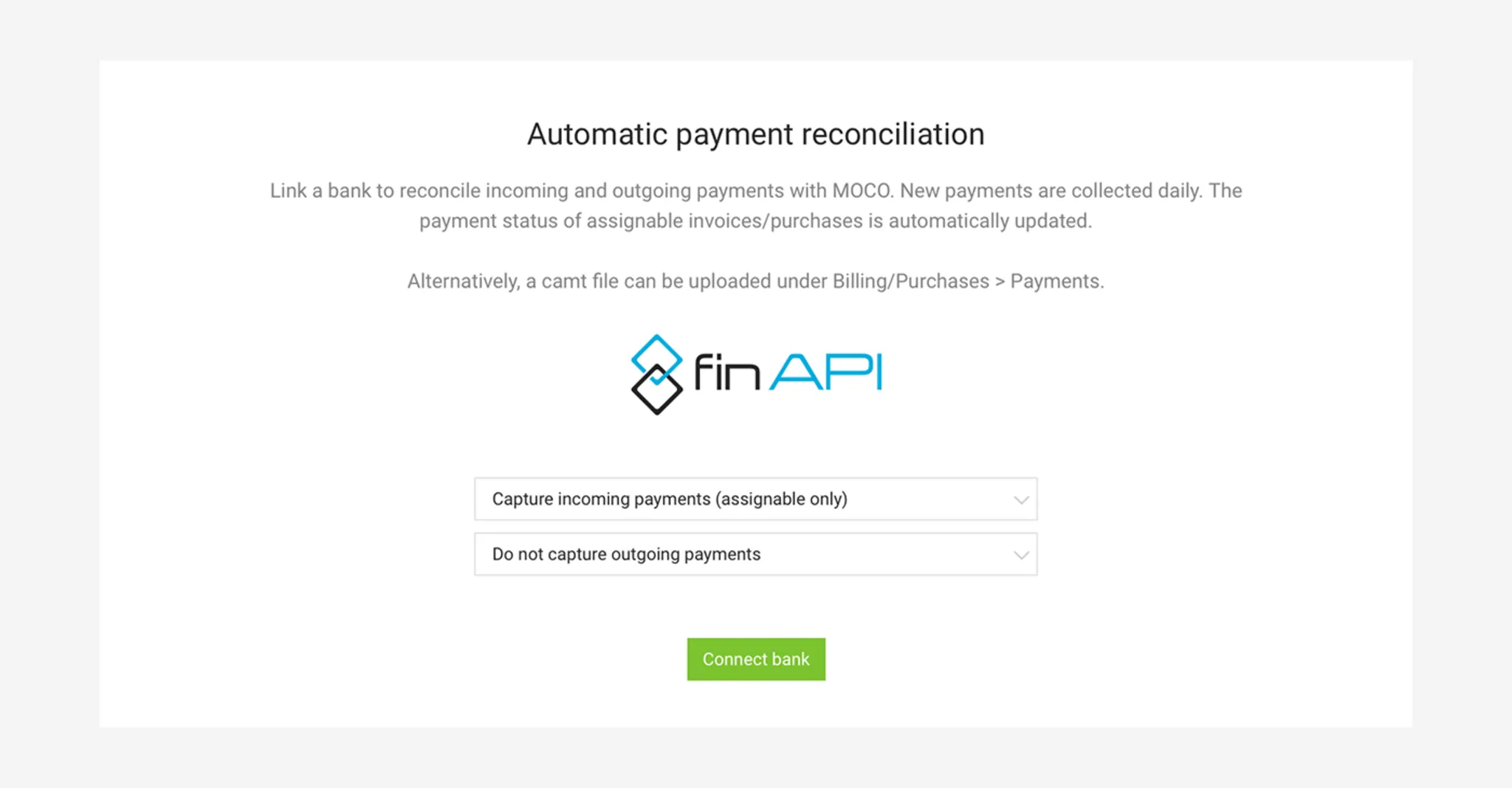 Bank reconciliation for payments in MOCO