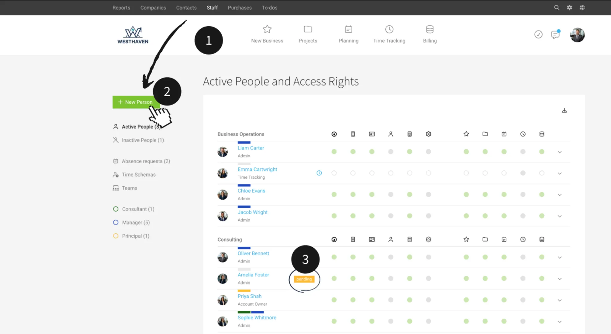 Add people or users to the account