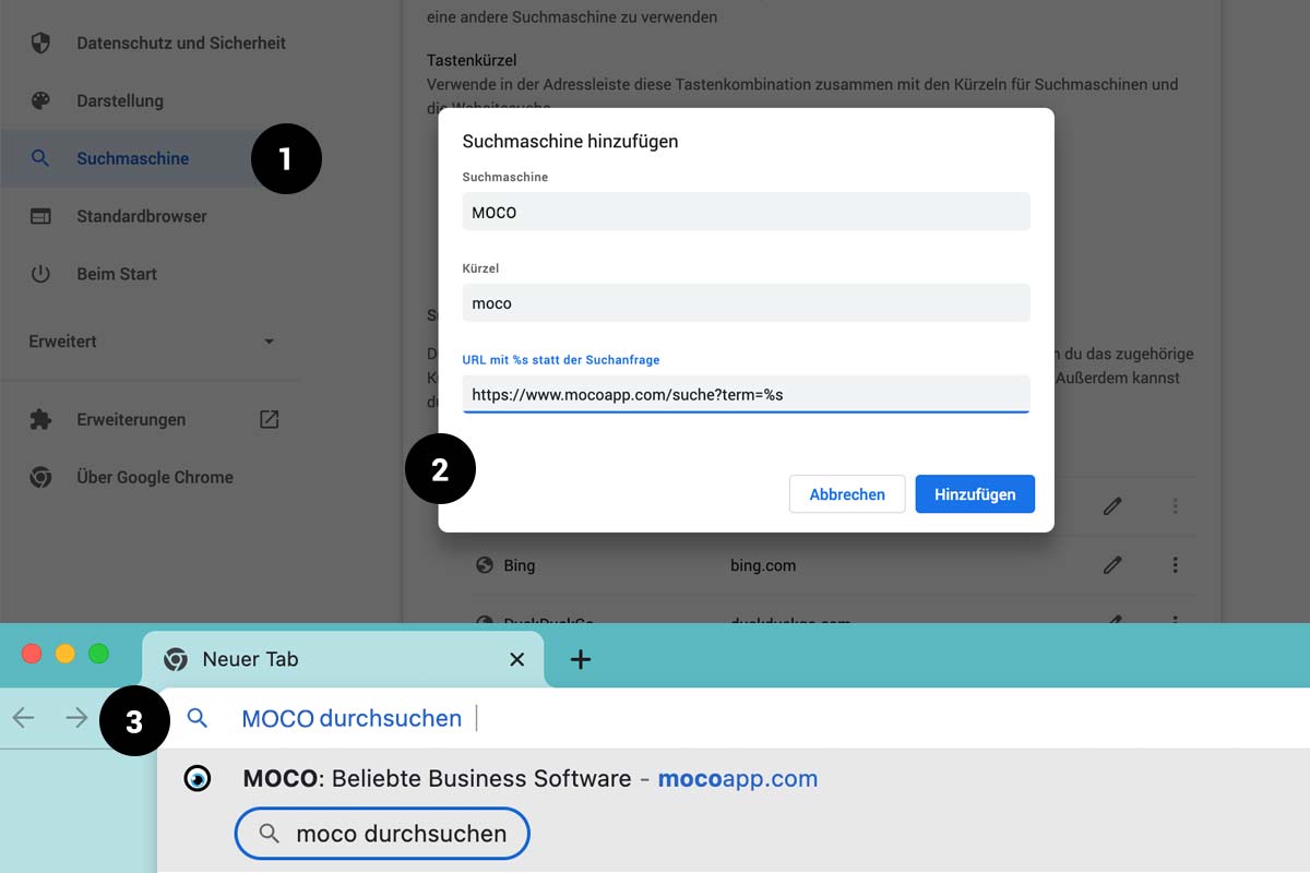 MOCO Suche zum Browser hinzufügen