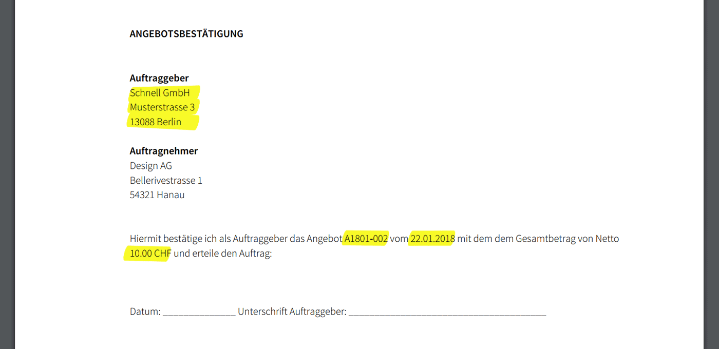 Angebot mit Unterschrift auf dem PDF bzw. Ausdruck bestätigen