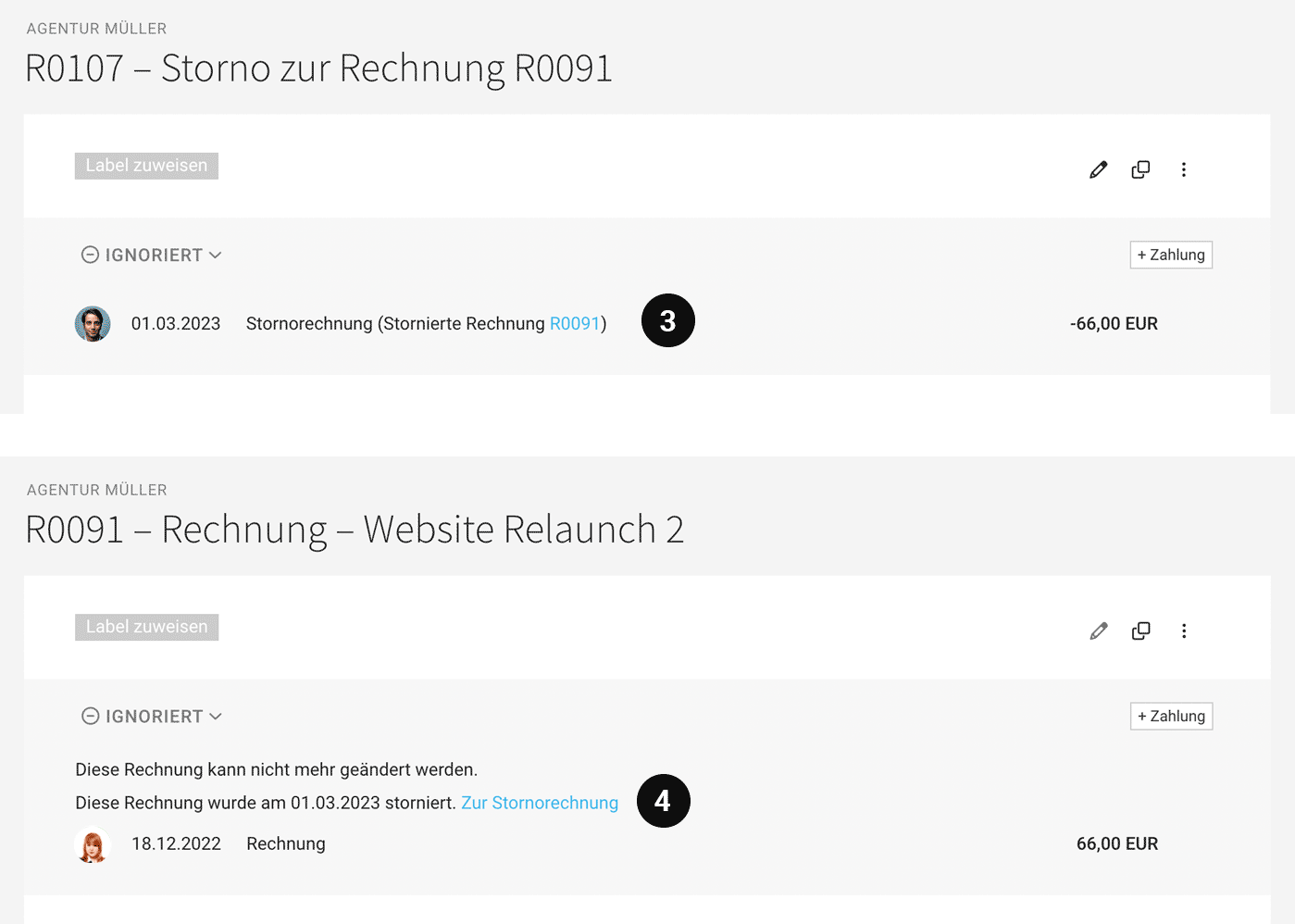 Stornierte Rechnung Stornorechnung