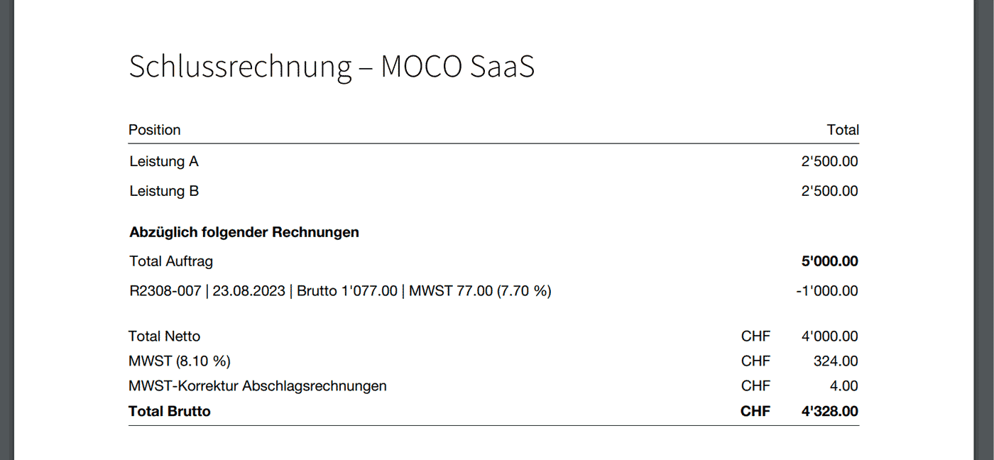 korrektur mwst auf rechnung schweiz