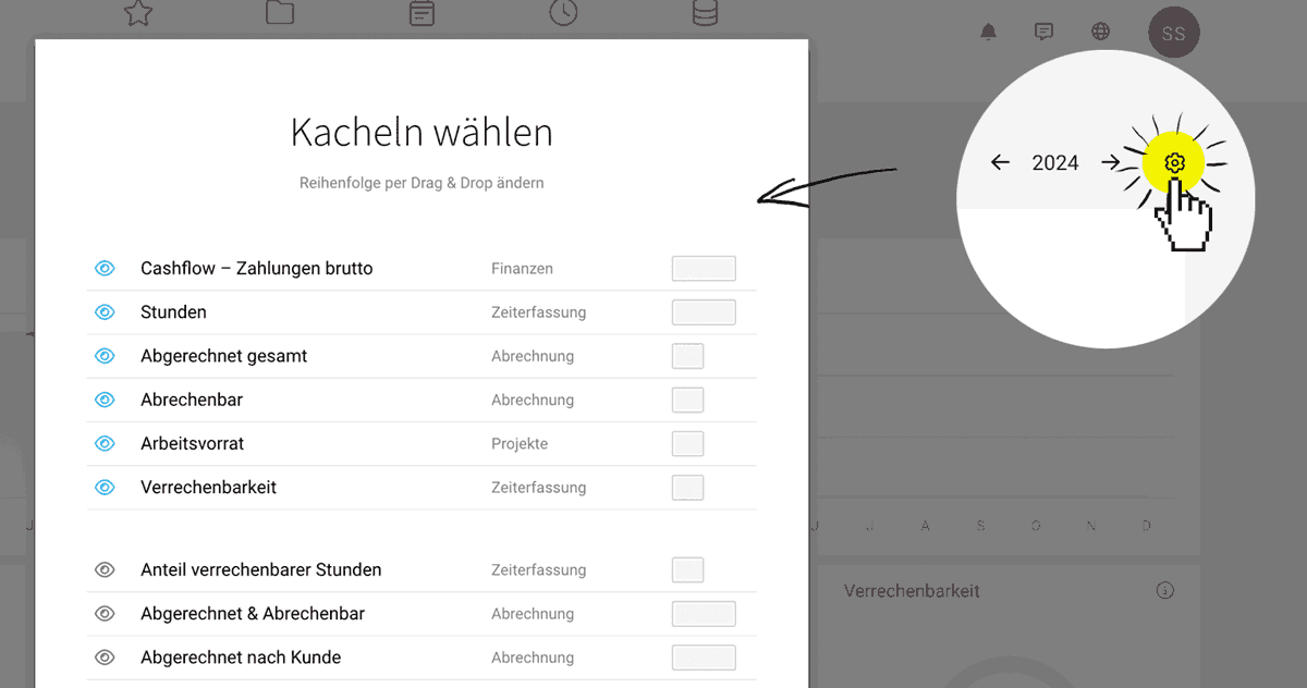 Einstellungen Dashboard ERP Agentursoftware MOCO