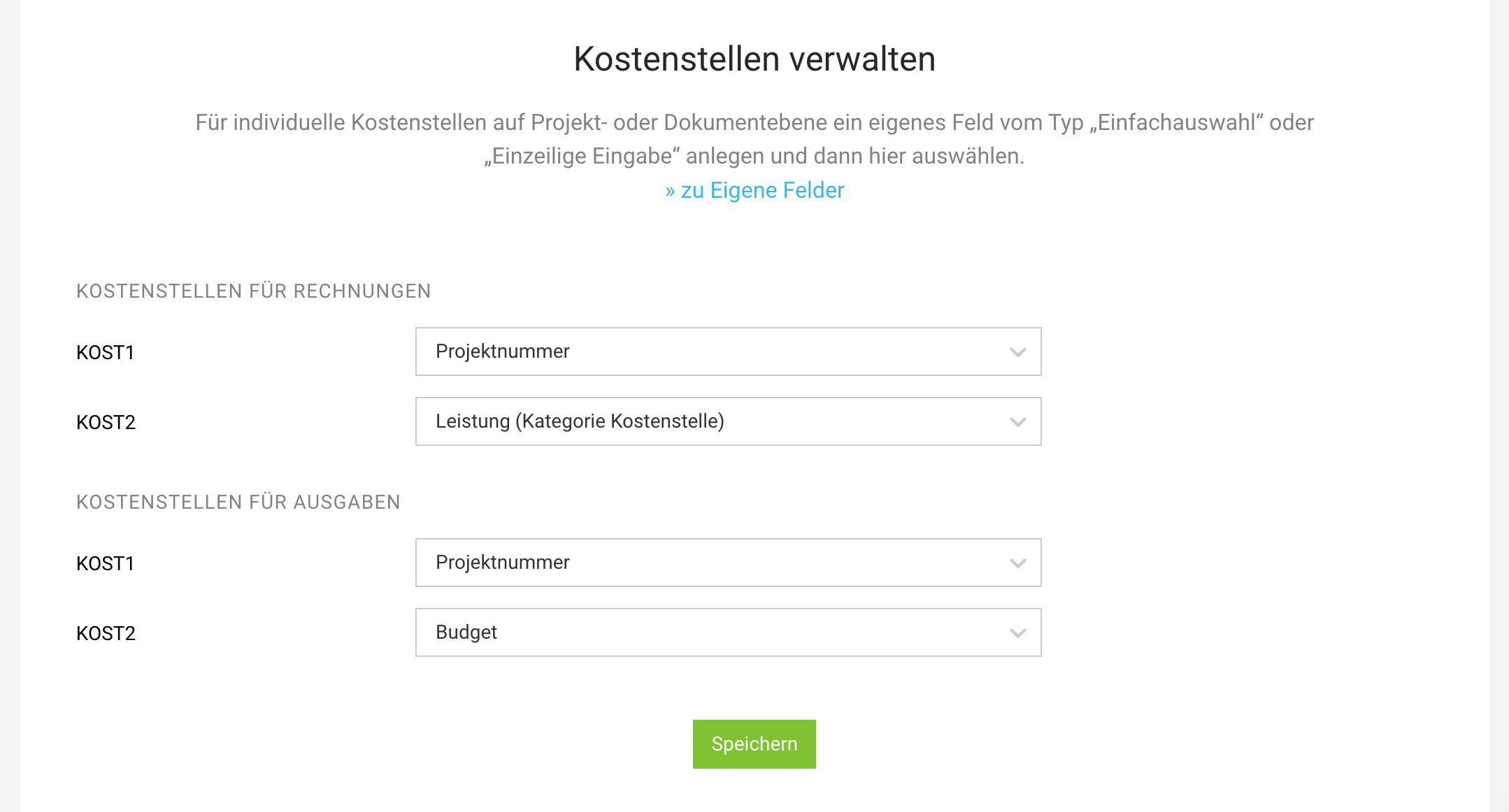 Einstellungen Kostenstellen Kostenstellen Einstellungen MOCO
