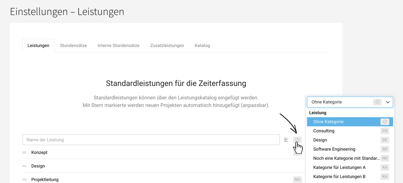 Leistungskategorien für die Auswertung von Einnahmen hinterlegen
