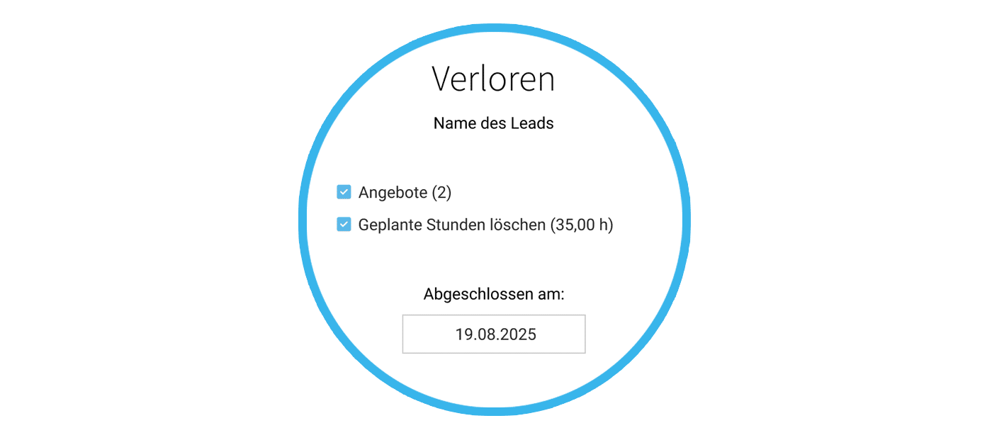 MOCO Lead verloren Abfrage Modal