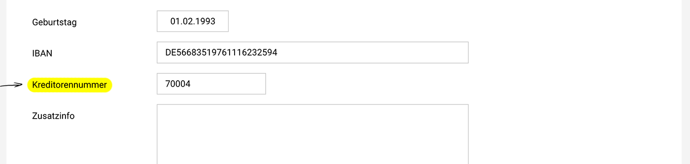 Kreditorennummer im Profil Kreditorennummer im Profil MOCO