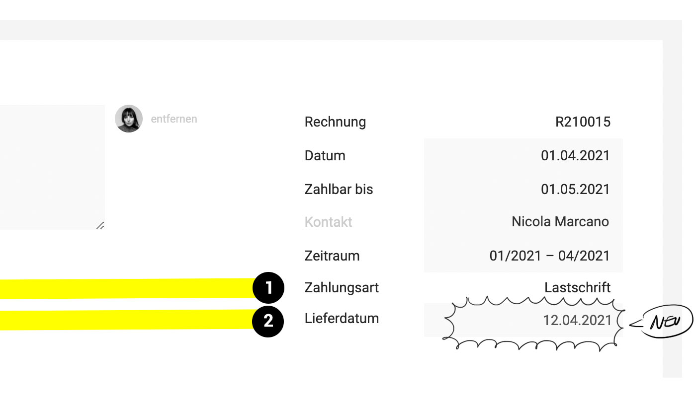 wysiwyg Infos auf der rechnung